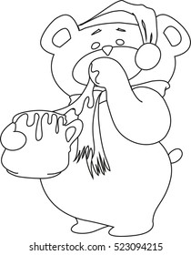 Teddy bear eating honey