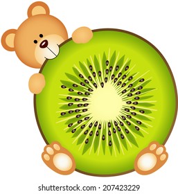 Teddy Bear Eating Kiwi Slice