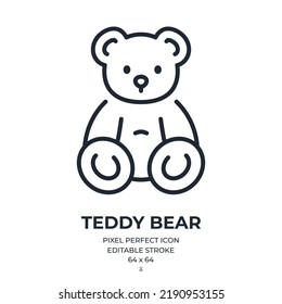 Teddy bear editable stroke outline icon isolated on white background flat vector illustration. Pixel perfect. 64 x 64.
