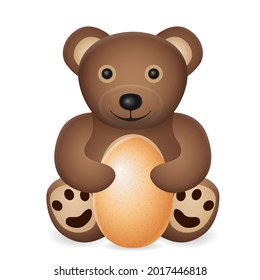 Teddy bear with egg on a white background. Vector illustration.