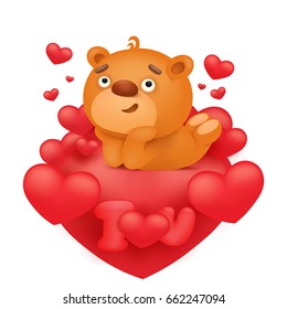 Teddy bear emoticon cartoon character with red hearts