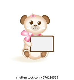 Teddy bear with empty billboard