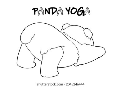 The teddy bear is engaged in yoga. Small panda. Coloring page. Black outline. 