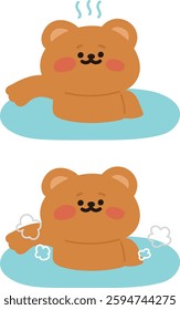Teddy bear enjoys a bath. 