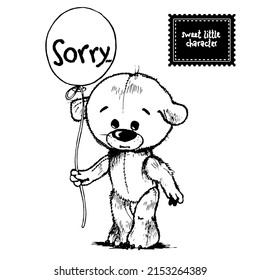 Teddy Bear Expressing Emotion Sorry, Cartoon Illustration.