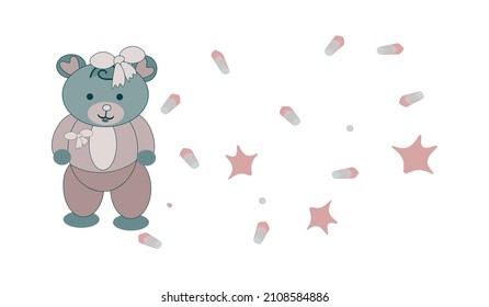 a teddy bear. a fabulous mythical character .a bright multicolored kawaii character.vector illustration.eps10.isolated on a white background.print.