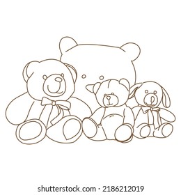 teddy bear family. line art drawings that can be colored as you like