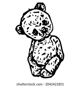 Teddy bear, famous children stuffed plush toy and doll, vector, illustration, symbol in black and white color, isolated on white background