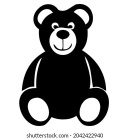 Teddy bear, famous children stuffed plush toy and doll, vector, illustration, symbol in black and white color, isolated on white background  