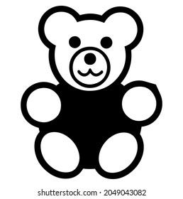 Teddy bear, famous children stuffed plush toy and doll, vector, illustration, symbol in black and white color, isolated on white background  