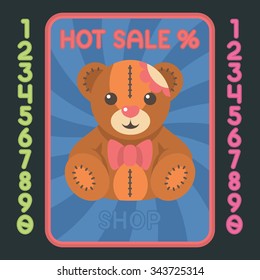 Teddy bear flat design colorful icon. Vector hot sale label.