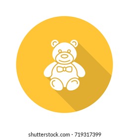 Teddy bear flat design long shadow glyph icon. Vector silhouette illustration