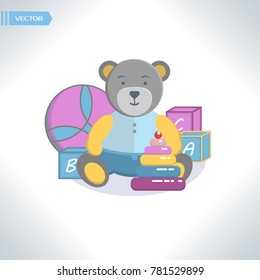 Teddy bear flat icon. Vector children toys