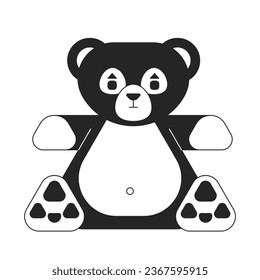 Teddy bear flat monochrome isolated vector object. Stuffed toy for child. Editable black and white line art drawing. Simple outline spot illustration for web graphic design