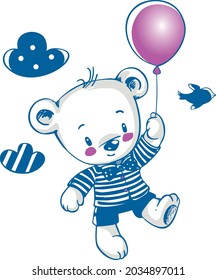 teddy bear flies on a balloon