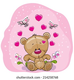 Teddy Bear with flowers and butterflies