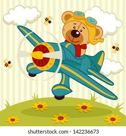 teddy bear fly on a airplane - vector illustration