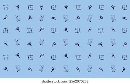 Teddy bear freehand drawings pattern sky blue background.