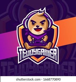 teddy bear gamer mascot esport logo design