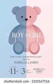 teddy bear gender reveal baby shower party invitation card design template vector, illustration - Shutterstock ID 2103167516