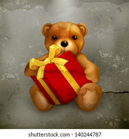 Teddy bear with gift, old style vector