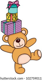 Teddy bear with gifts on head