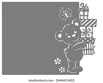 Teddy bear, gifts.  silhouette template, for a birthday greeting card. Vector illustration, for plotter and laser cutting