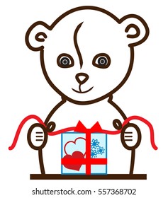 Teddy bear is gift-wraping. Love-favour. Vector