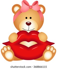 Teddy bear girl holding lips
