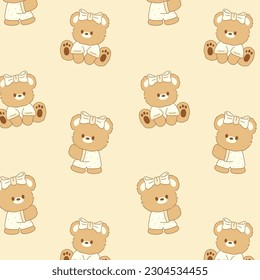 Teddy bear girl seamless pattern wallpaper