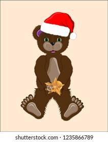 teddy bear giving Christmas decorations