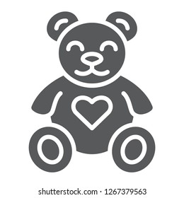 Teddy bear glyph icon, animal and child, plush toy sign, vector graphics, a solid pattern on a white background, eps 10.