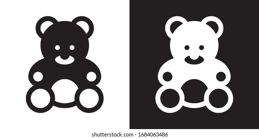 Teddy Bear. Glyph Icon in White and Black Version.