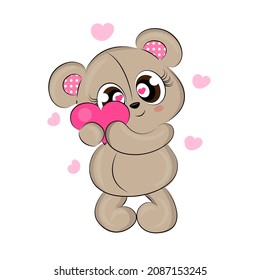 Teddy bear greeting card for valentines day cute cute bear with heart animal character vector illustration design cute bear funny doodle teddy bear. Vector illustration