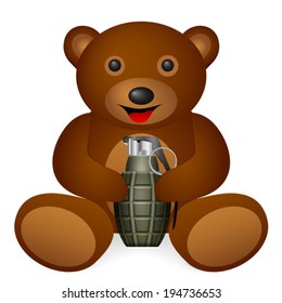 Teddy bear grenade on a white background. Vector illustration.