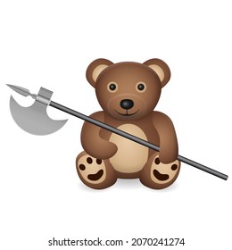 Teddy bear with halberd on a white background. Vector illustration.