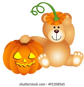 Teddy bear with halloween pumpkin
