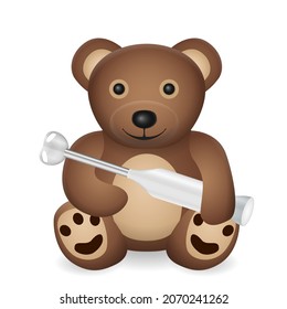 Teddy bear with hand blender on a white background. Vector illustration.
