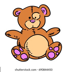 Teddy bear hand drawn cartoon. Colorful artwork with color on separate layer.