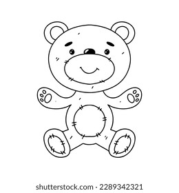 Teddy bear in hand drawn doodle style. Vector illustration isolated on white. Coloring page.