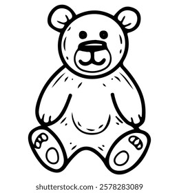 Teddy bear. Hand drawn doodle. Soft toy games for baby. Textile cute item for children. Childhood. Vector line art illustration.