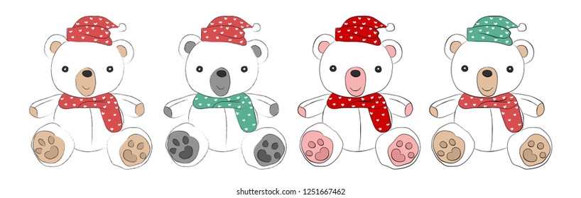 Teddy bear, hand drawn isolated on white background, Doodle vector illustration.