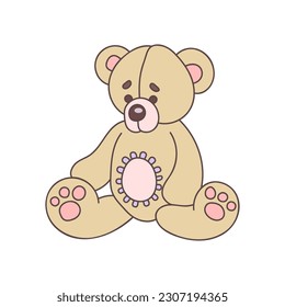 Teddy bear - hand drawn vector illustration. Flat color design.