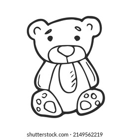Teddy bear, hand-drawn children's toy. Doodle image for various designs.