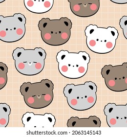 Teddy bear head cartoon seamless pattern