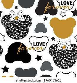 Teddy bear head with lettering love forever seamless pattern. Love pattern with bear.