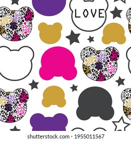 Teddy bear head seamless pattern. Can be used for textile,  background, book cover, packaging.