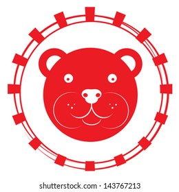 Teddy bear head stamp, beautiful round composition isolated on white