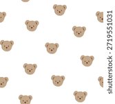 Teddy bear head vector hand drawn illustration cute print design for kids.College themed, cute animal graphic print for textiles. Teddy bear art.