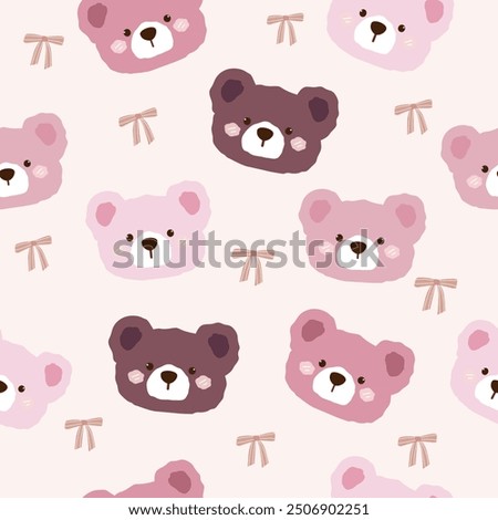 teddy bear heads and striped white brown bows seamless pattern , vector illustration